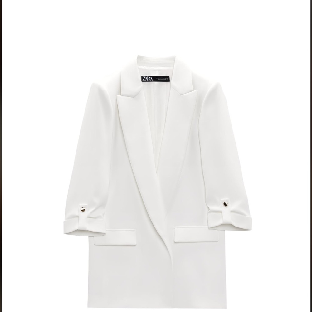 Zara blazer with rolled sleeves, color is white. Size small. worn once.